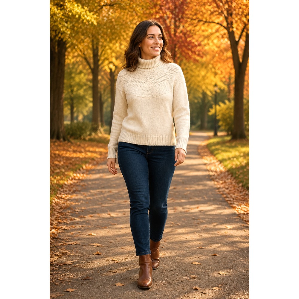 Susan Graver Ivory-Colored Mixed Stitch Turtleneck Sweater Size Large Soft Cozy